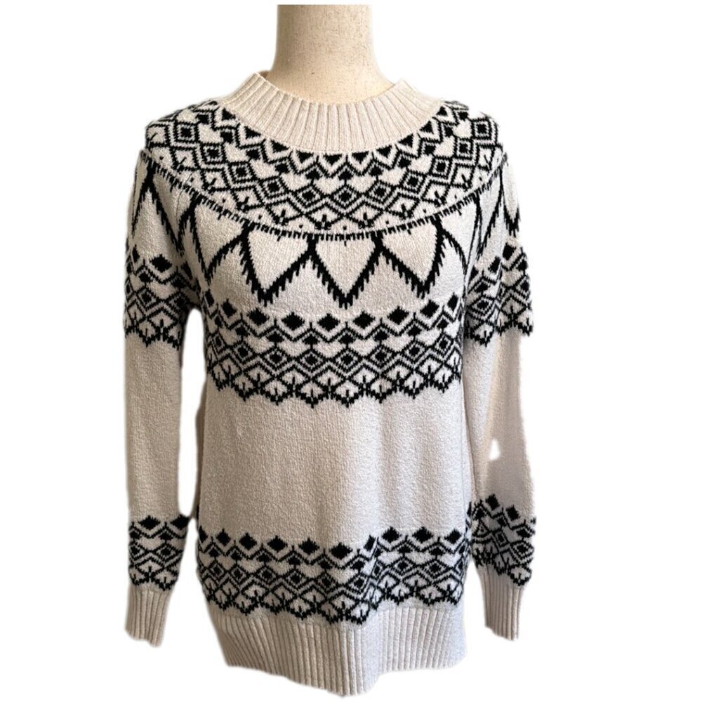 LOFT Fair Isle Tunic Sweater in White & Black Size Small